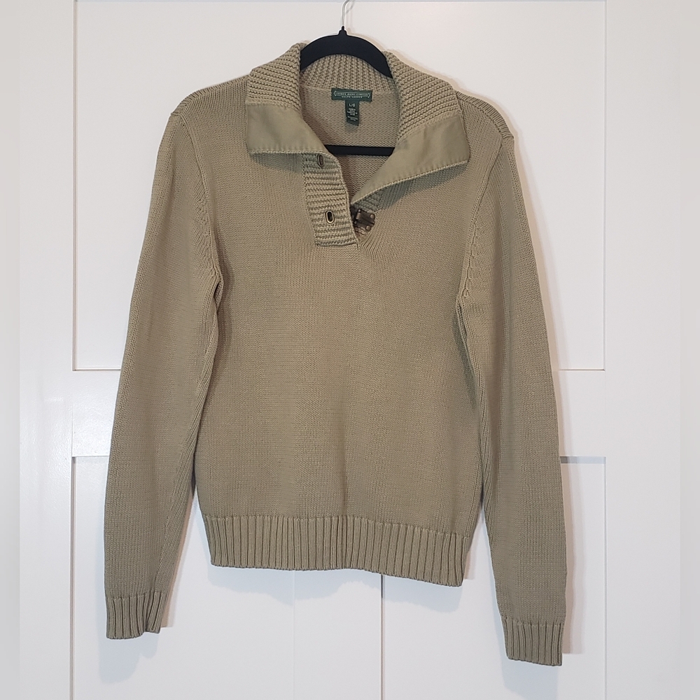 Lauren Ralph Lauren Knit Pullover Sweater Double Metal Clasps Olive Green Size L